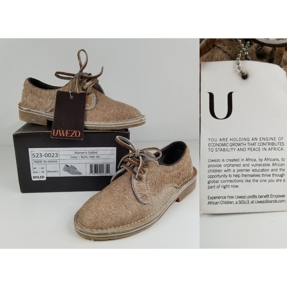 Uwezo African Handmade NuHu Fur Leather Oxford 8.5